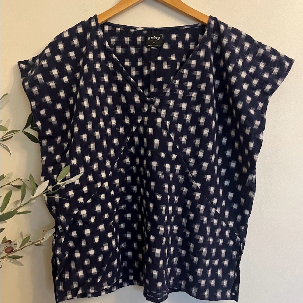 Esby Indigo and White Checkered Blouse
